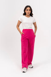 Fleece Wide Leg Pant with Pocket - Hot Pink