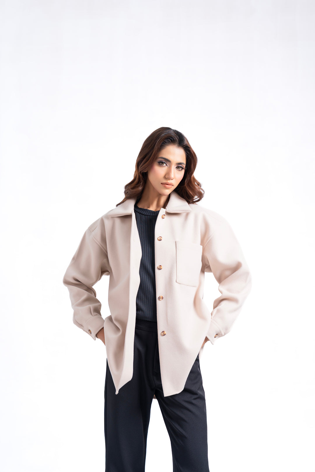 Oversized Shacket in Wool - Cream