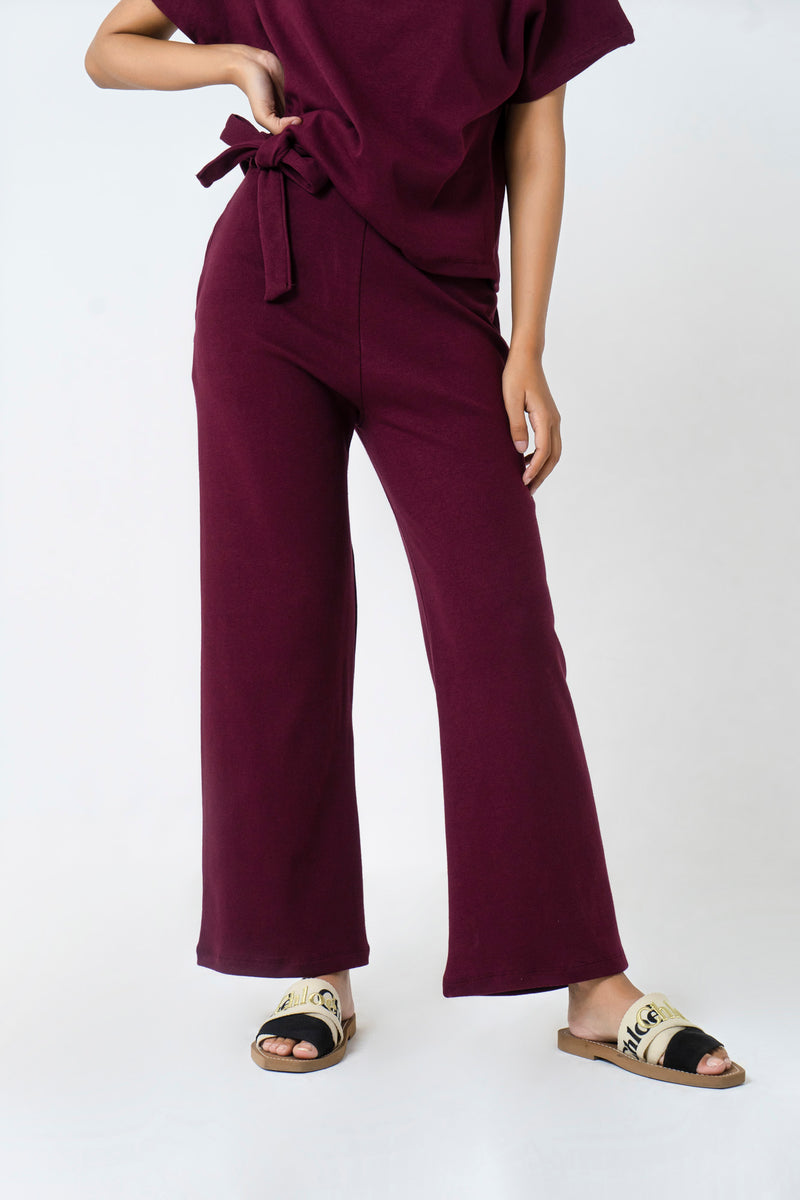 Rib Knit Pant (removable belt)  - Maroon