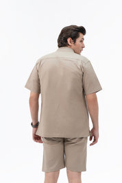 Men's Regular Fit Short Sleeved Linen Shirt - Dark Beige
