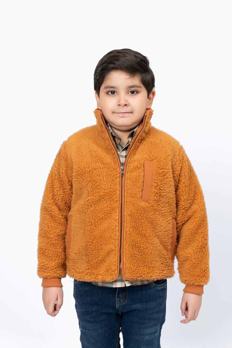 Boys Sherpa Jacket with Contrast Detail - Camel