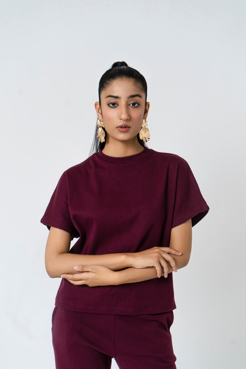 Short Sleeve Knit Top - Maroon