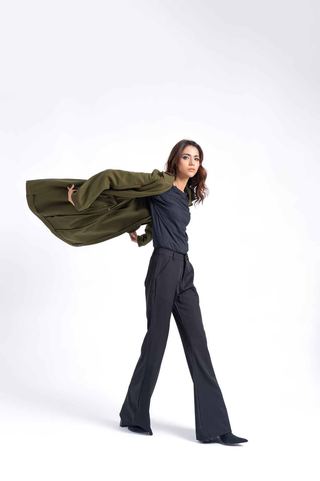 Classic One-Button Wool Coat - Olive Green