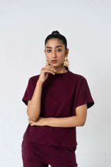 Short Sleeve Knit Top - Maroon
