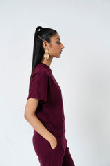 Short Sleeve Knit Top - Maroon