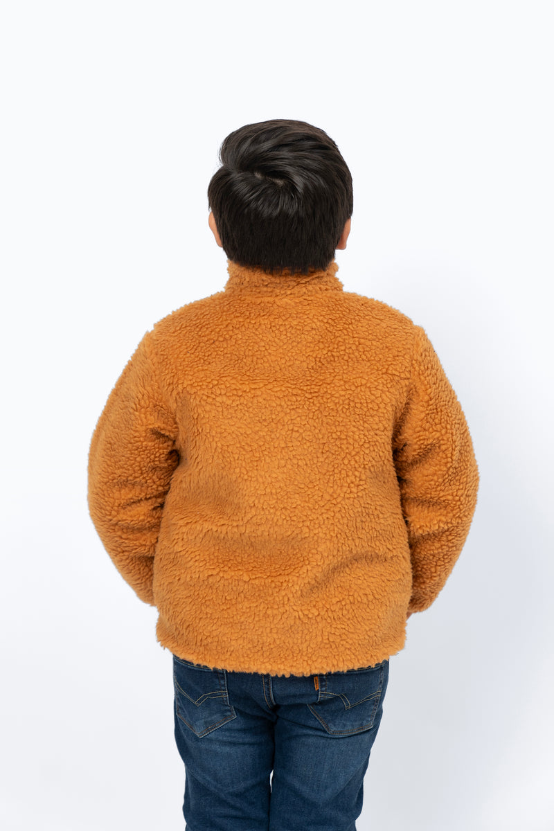 Boys Sherpa Jacket with Contrast Detail - Camel