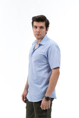 Men's Short Sleeved Curved Hem Shirt - Sky Blue