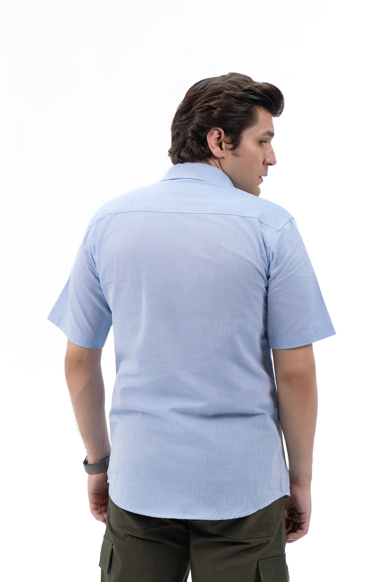 Men's Short Sleeved Curved Hem Shirt - Sky Blue