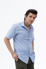 Men's Short Sleeved Curved Hem Shirt - Sky Blue