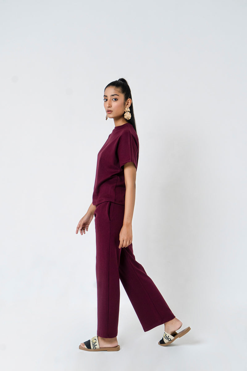 Rib Knit Pant (removable belt)  - Maroon
