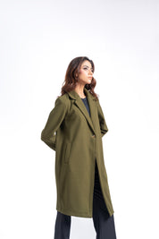 Classic One-Button Wool Coat - Olive Green