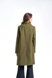 Classic One-Button Wool Coat - Olive Green