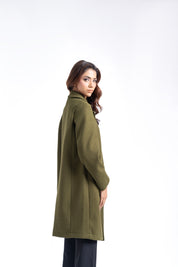 Classic One-Button Wool Coat - Olive Green