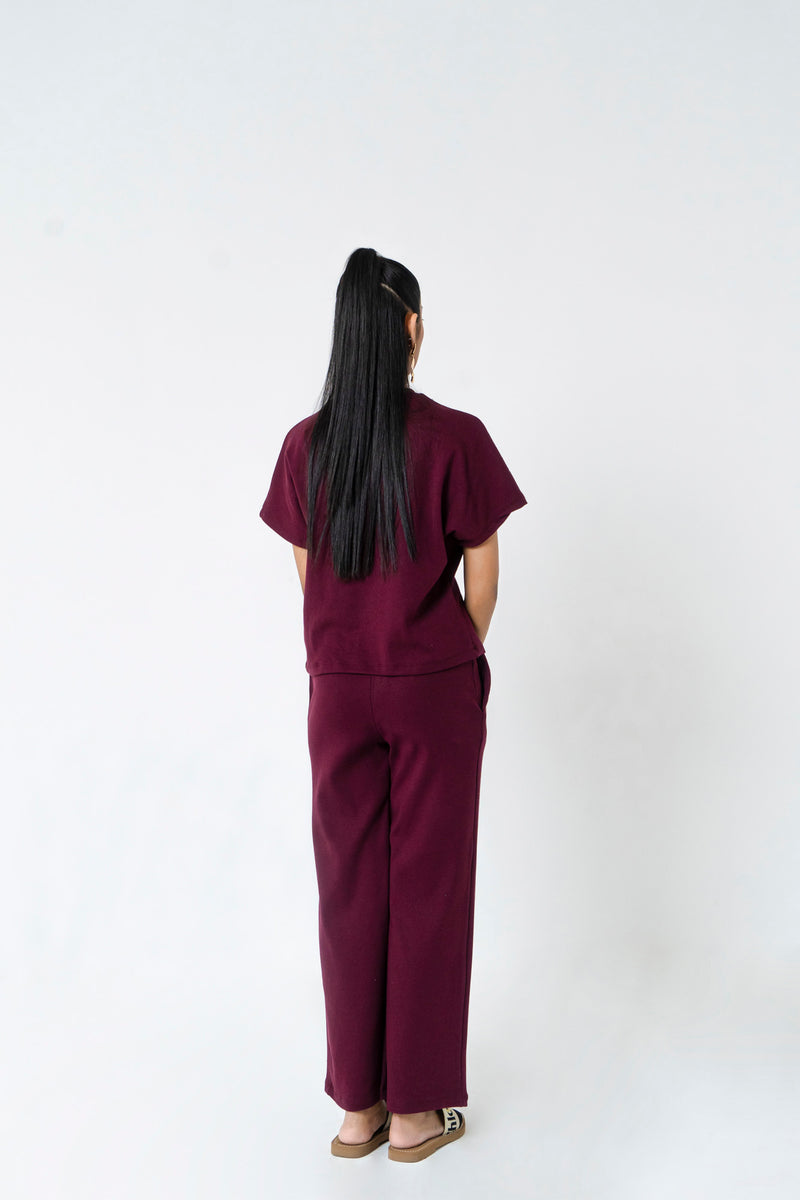 Rib Knit Pant (removable belt)  - Maroon