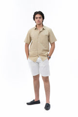 Men's Short Sleeved Curved Hem Shirt - Khaki