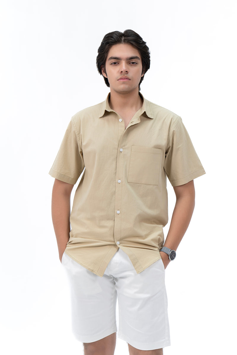 Men's Short Sleeved Curved Hem Shirt - Khaki