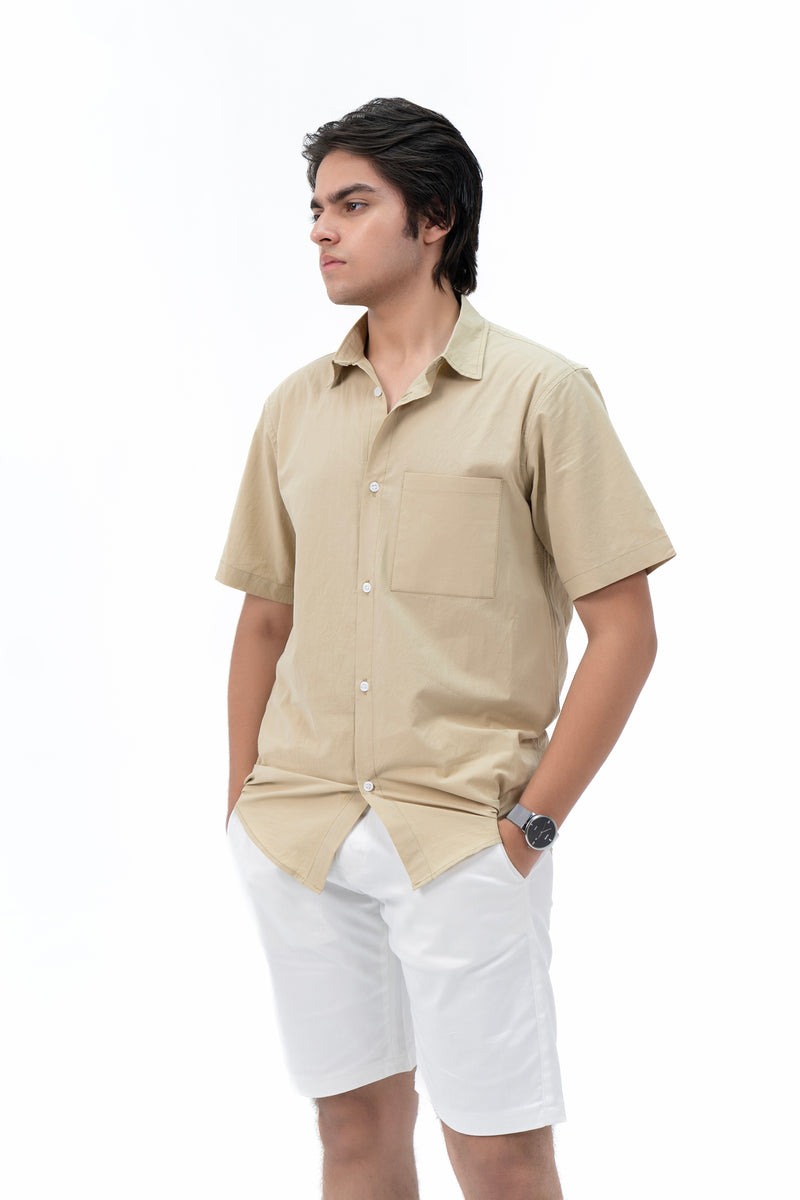 Men's Short Sleeved Curved Hem Shirt - Khaki