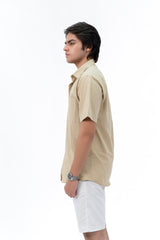 Men's Short Sleeved Curved Hem Shirt - Khaki