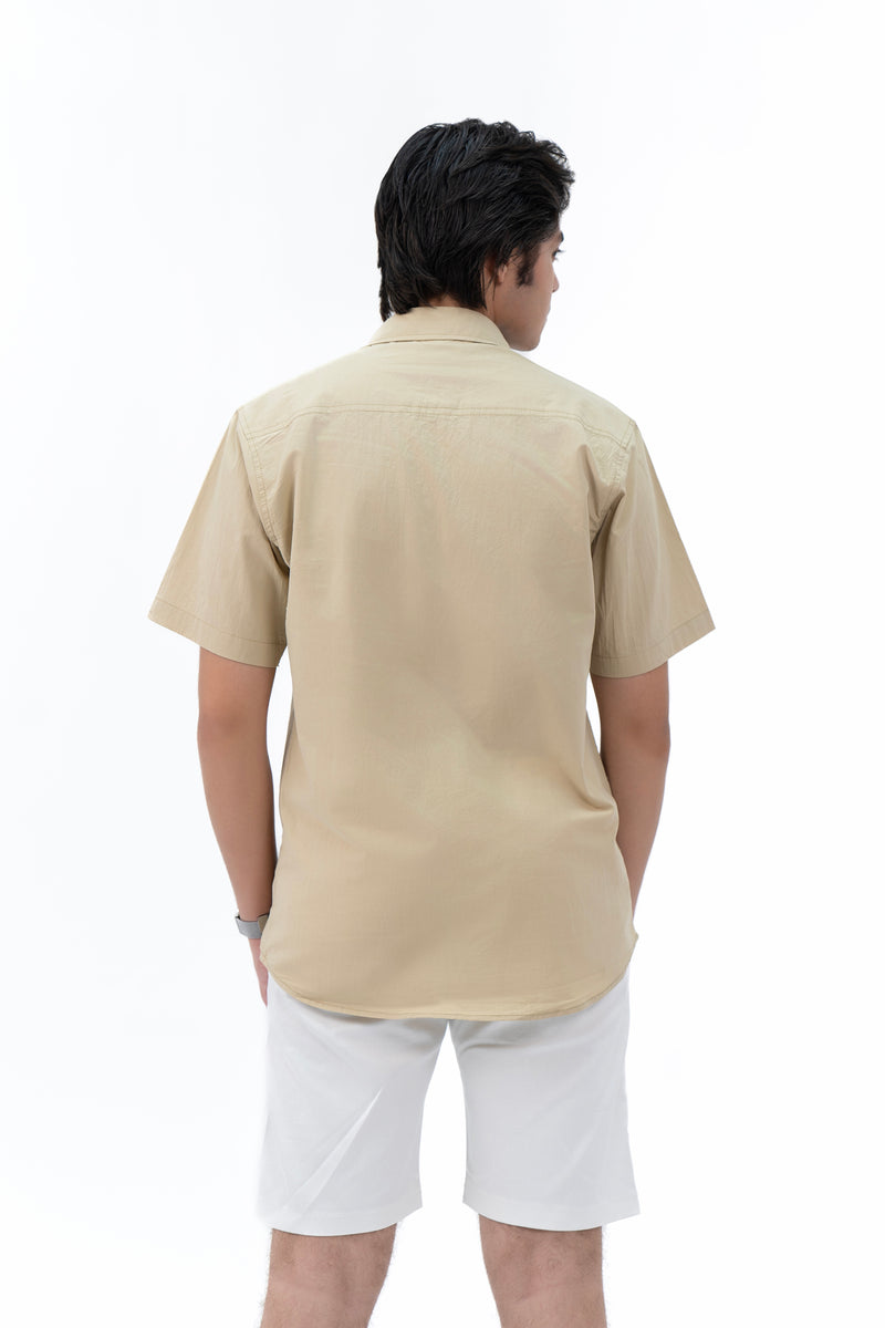 Men's Short Sleeved Curved Hem Shirt - Khaki