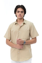 Men's Short Sleeved Curved Hem Shirt - Khaki