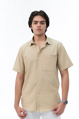 Men's Short Sleeved Curved Hem Shirt - Khaki