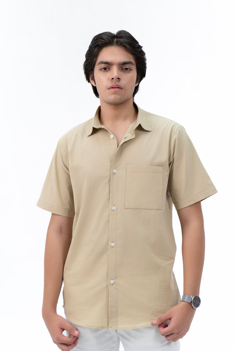 Men's Short Sleeved Curved Hem Shirt - Khaki