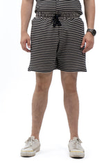 Men's Regular Fit Waffled Shorts - Black White Striped