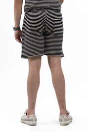 Men's Regular Fit Waffled Shorts - Black White Striped