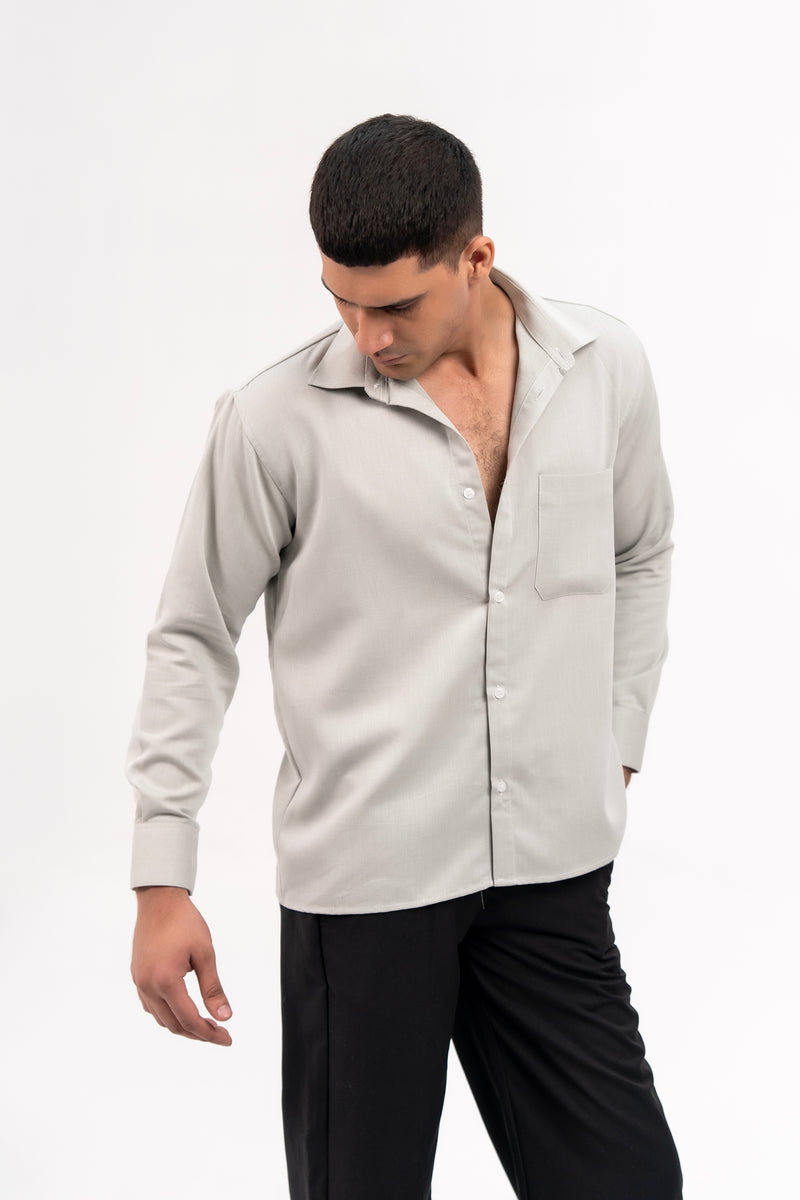 Men's Boxy Fit Full Sleeve Shirt - Light Grey