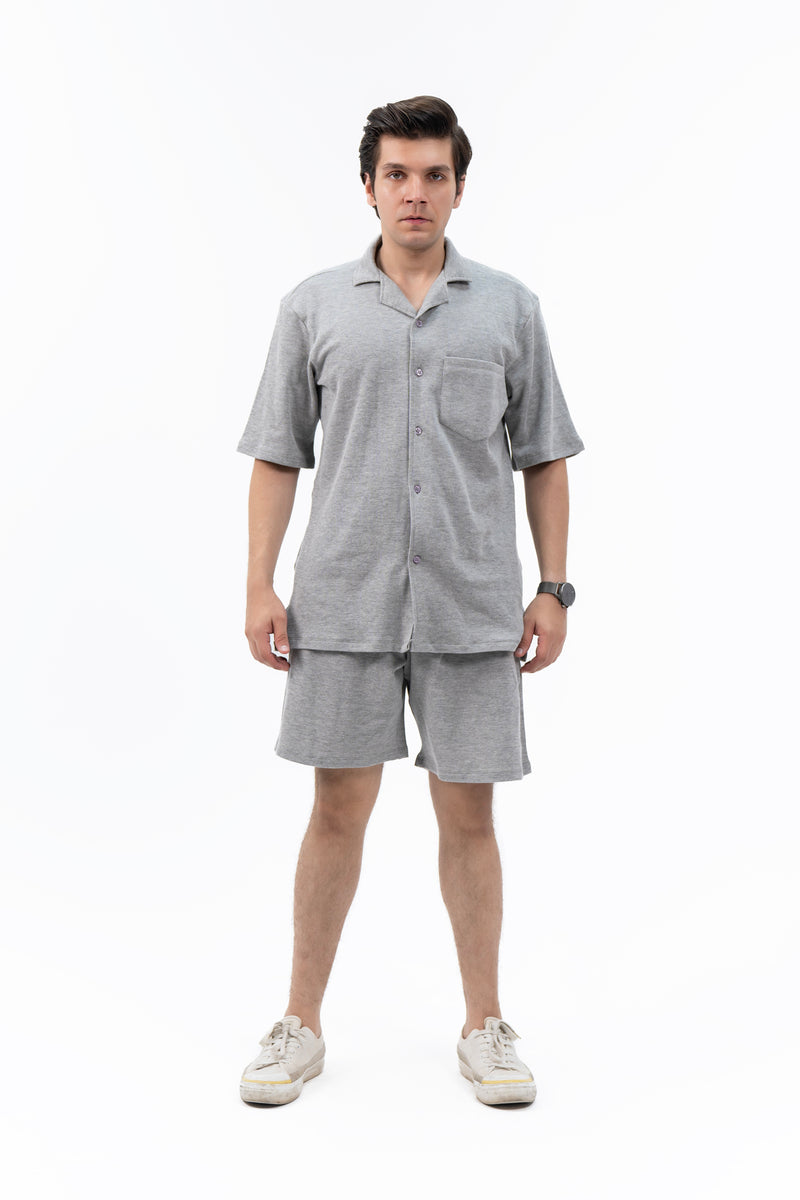 Men's Relaxed Fit Waffled Resort Shirt - Light Grey