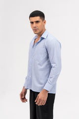 Men's Boxy Fit Full Sleeve Shirt - Light Blue white Striped