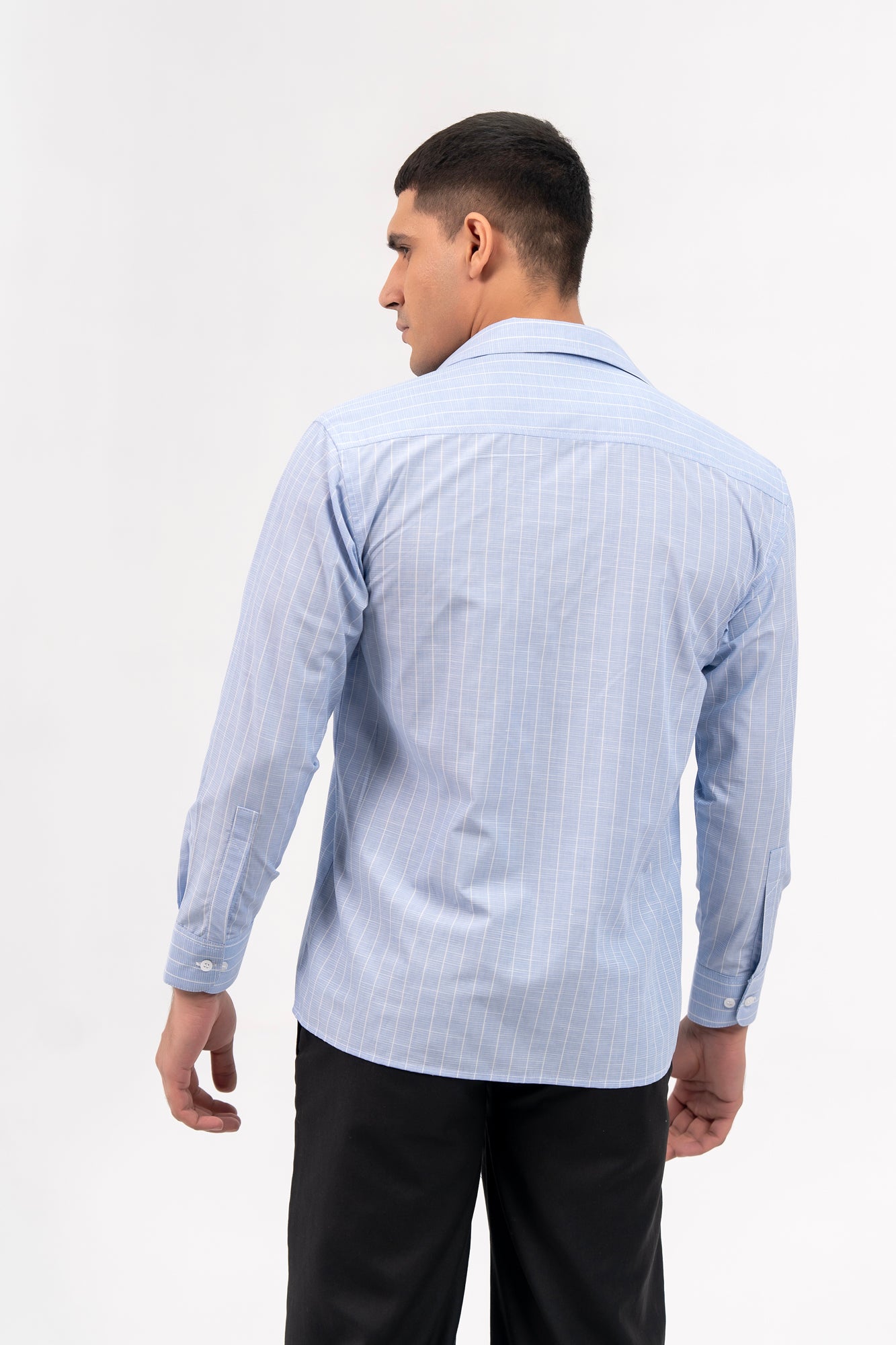 Men's Boxy Fit Full Sleeve Shirt - Light Blue white Striped