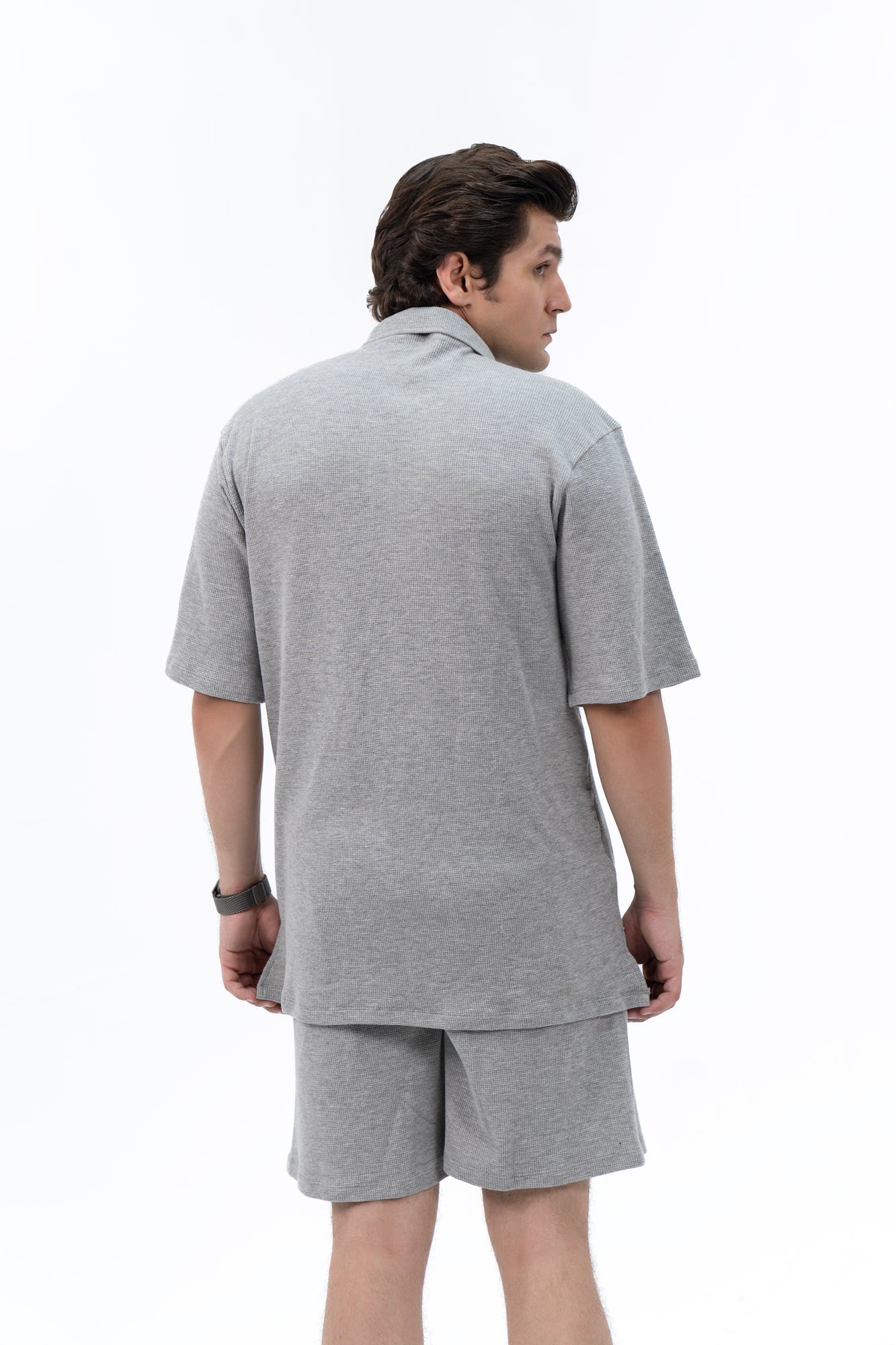 Men's Relaxed Fit Waffled Resort Shirt - Light Grey