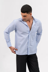 Men's Boxy Fit Full Sleeve Shirt - Light Blue white Striped