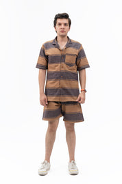 Men's Relaxed Fit Terry Resort Shirt - Brown Striped