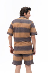 Men's Relaxed Fit Terry Resort Shirt - Brown Striped