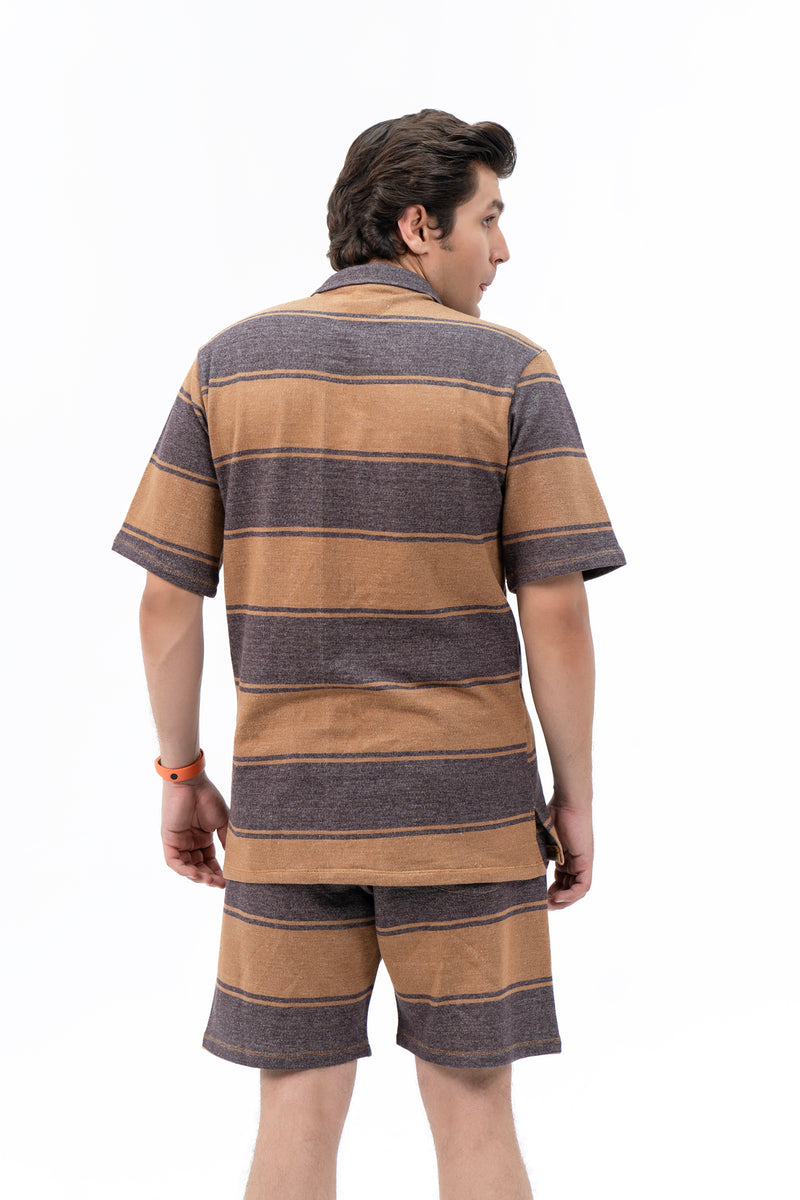 Men's Relaxed Fit Terry Resort Shirt - Brown Striped