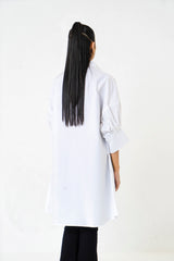Pleated Cuff Shirt Dress -White