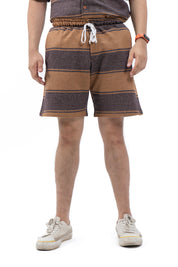 Men's Regular Fit Waffled Shorts -Brown Striped