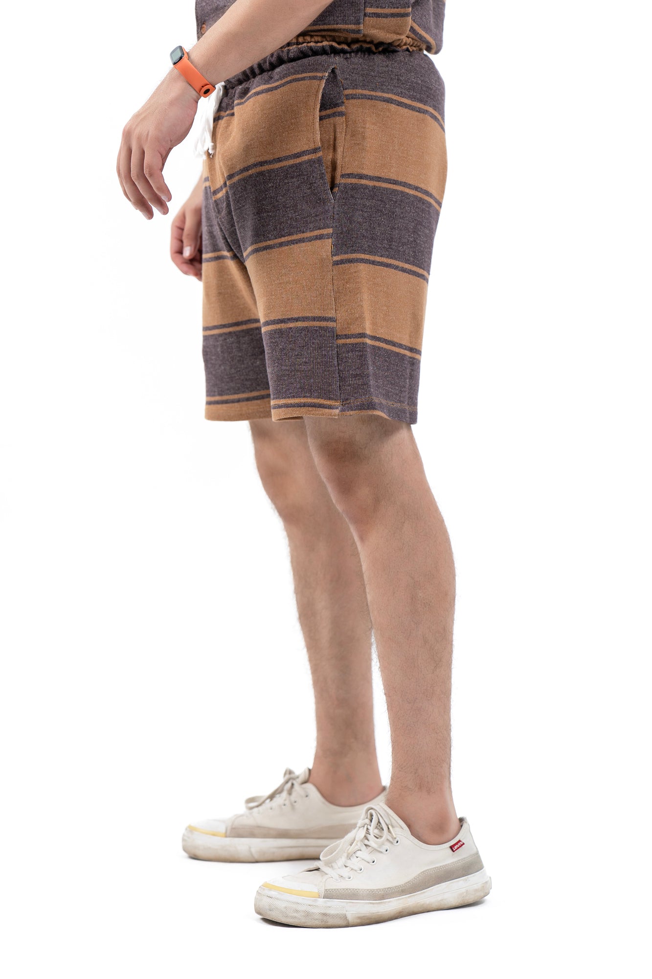 Men's Regular Fit Waffled Shorts -Brown Striped