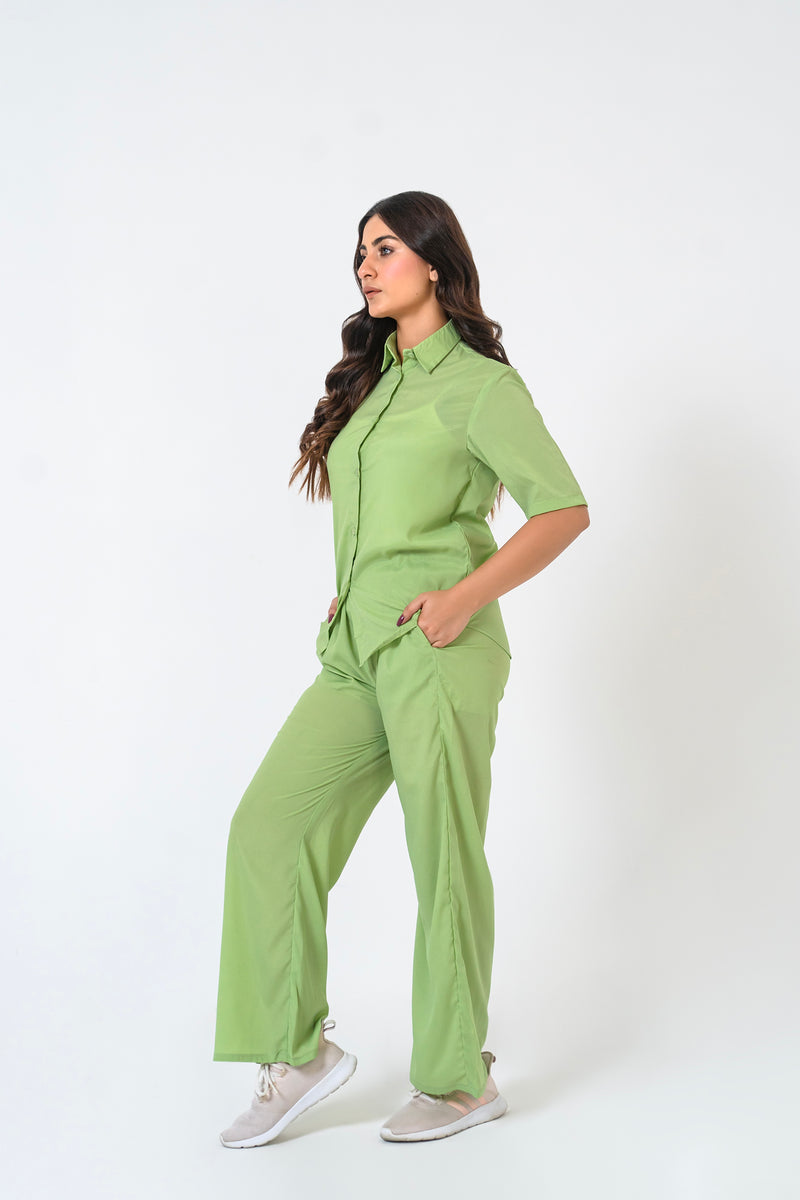 Wide Leg Elasticated Pant - Pistachio Green