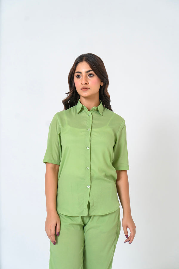 Short Sleeve Button Down Shirt - Pistachio Green