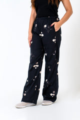 Wide Leg Elasticated Pant - Black White Floral