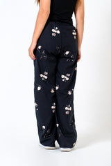 Wide Leg Elasticated Pant - Black White Floral