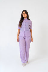 Short Sleeve Button Down Shirt - Lilac