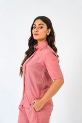 Short Sleeve Button Down Shirt - Tea Pink