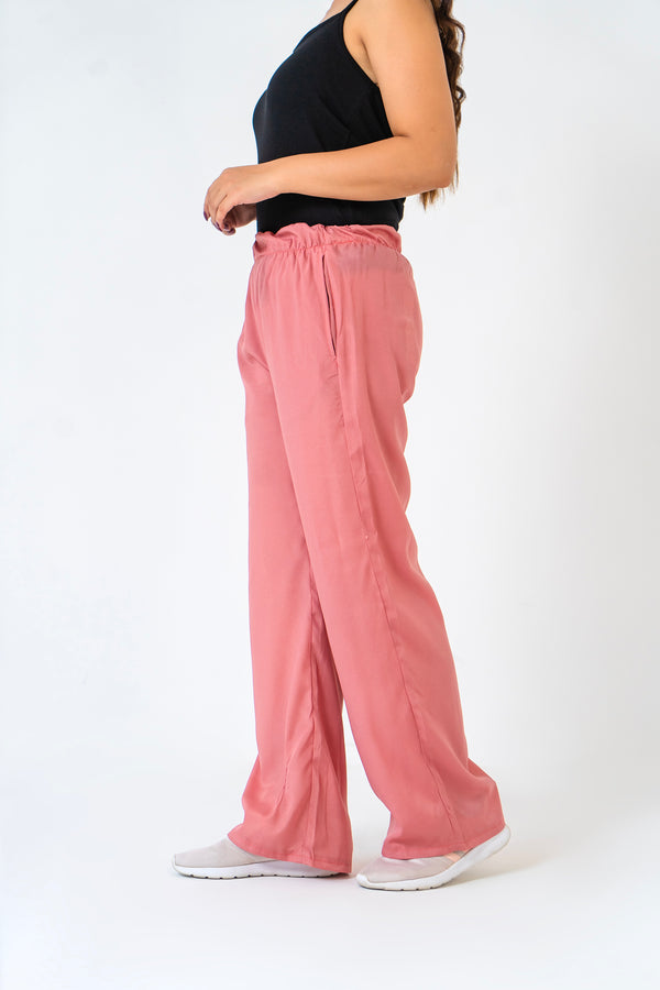 Wide Leg Elasticated Pant - Tea Pink