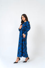 Notch Collar Maxi Dress - Dark Blue Floral