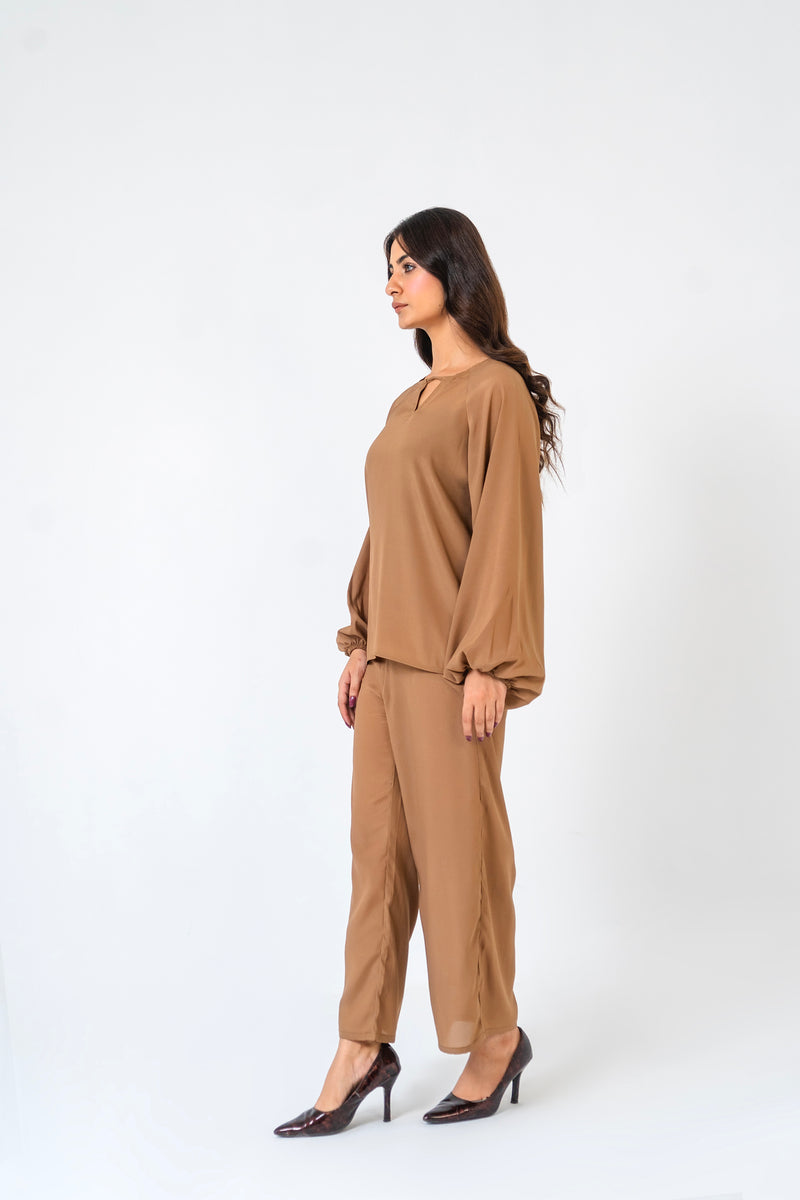 High Waisted Culotte Pant - Brown