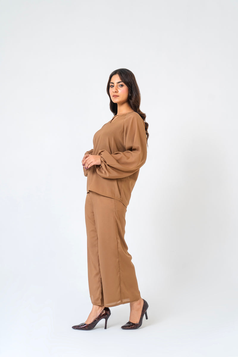 High Waisted Culotte Pant - Brown